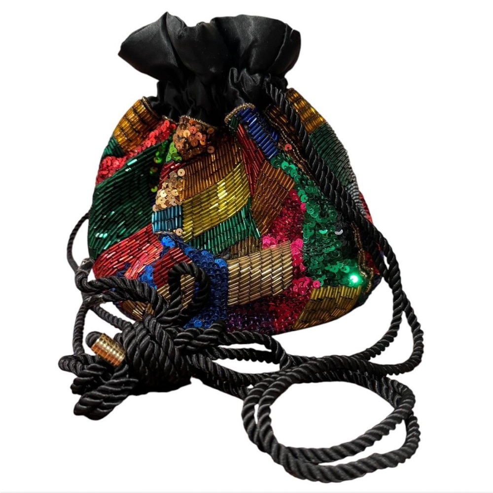 Vintage Neiman Marcus Sequin and beaded multi-coloured bag glam. Missing 2 beads